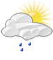 Partly cloudy with light rain